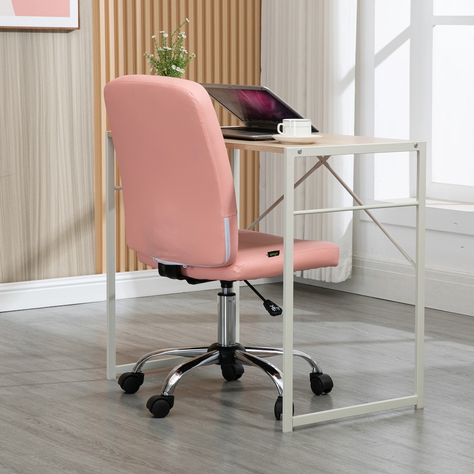 image 1 of Vinsetto Armless Office Chair, Faux Leather Desk Chair with Adjustable Height, Button Tufted, Pink