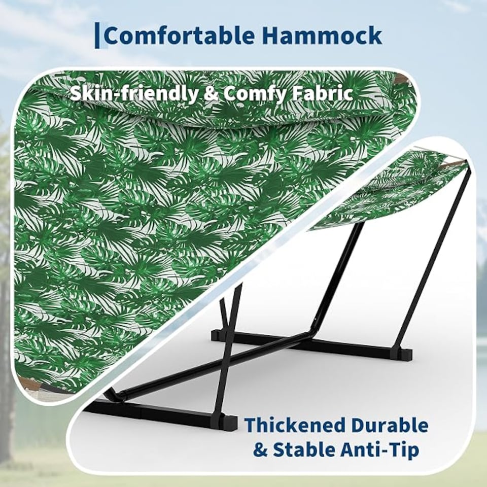 image 1 of London Boutique Double Hammock with Steel Stand, Burgundy Brown 3.65L x1.4W m