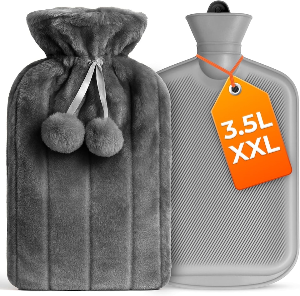 image 1 of 3.5L Extra Large Hot Water Bottle - Faux Fur Covered for Pain Relief, Hand and Foot Warmer | Grey | Grey | 3.5L