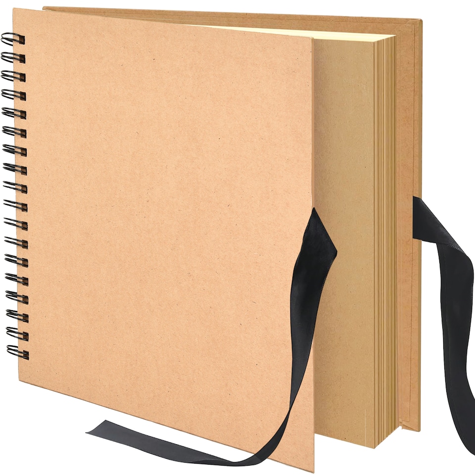 image 1 of ARPAN Spiral Bound Scrapbook Album – 50 Sheets / 100 Pages, 200 GSM Thick Paper – DIY Photo Album Memory Book with Ribbon Closure (26 x 25.5 cm) for Wedding, Baby, Travel, Artwork & Scrapbooking