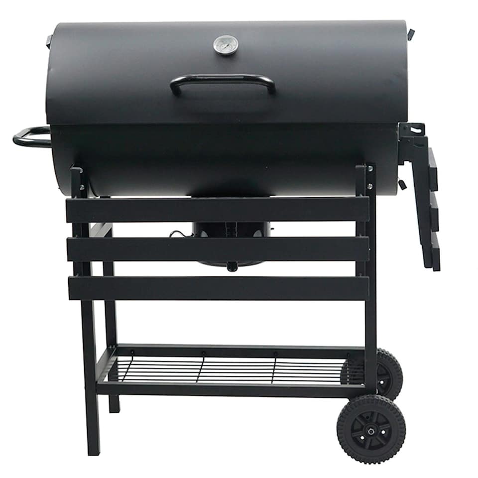 image 1 of Large Charcoal Oil Drum BBQ Grill Portable Barrel Barbecue With Lid Wheels Side Table