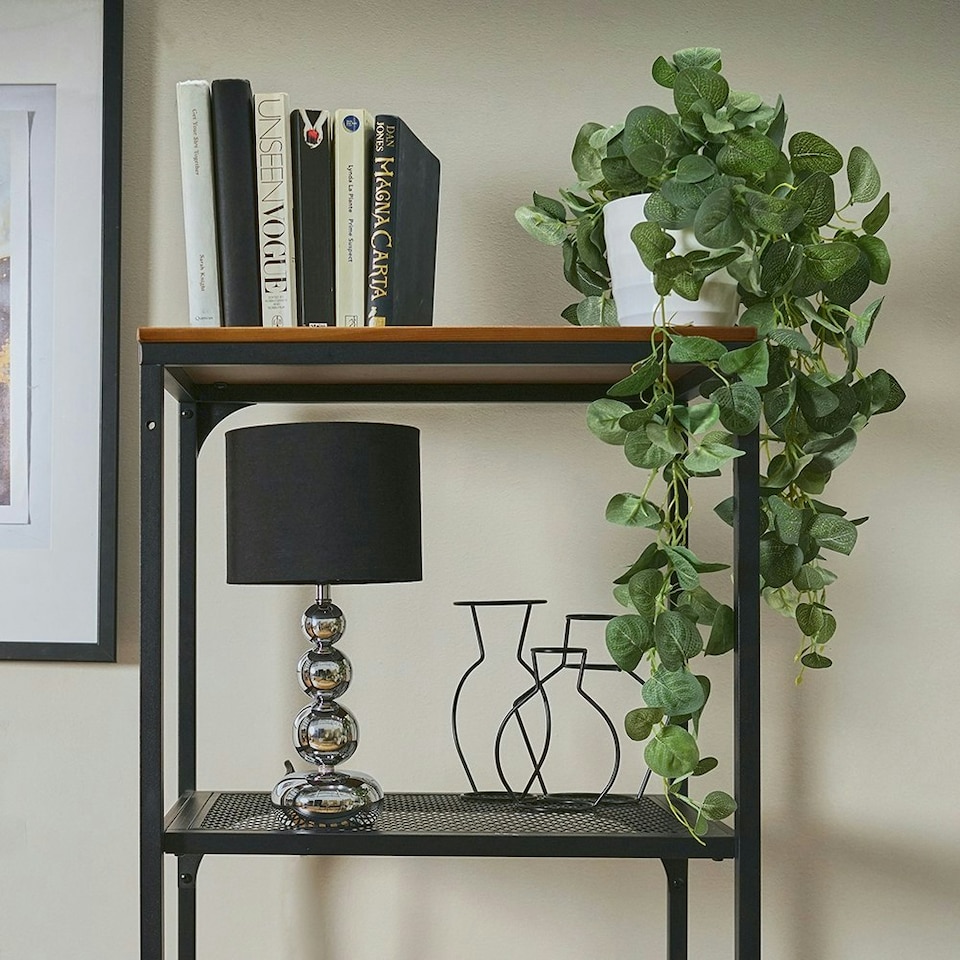 image 1 of ValueLights Chrome Table Lamp with Black Faux Silk Shade