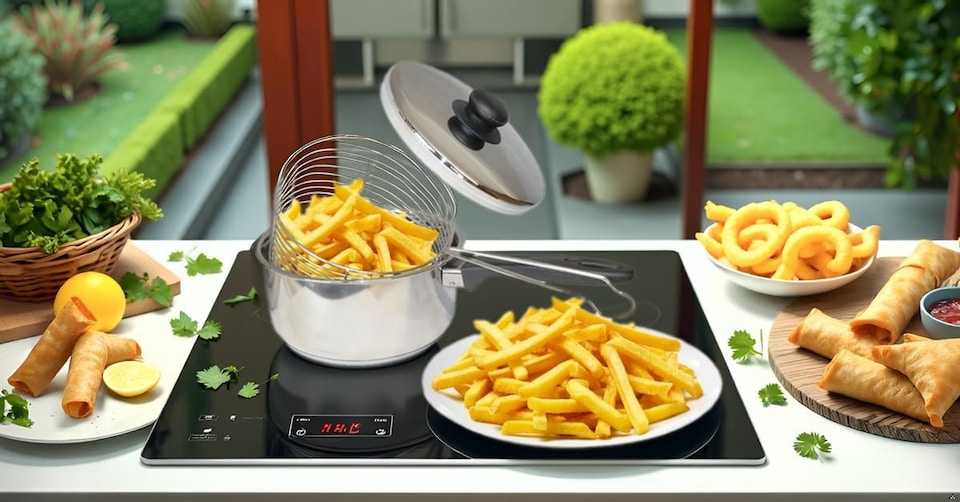 image 1 of Stainless Steel Chip Pan with Basket And lid -Silver 20 cm-3 Litre