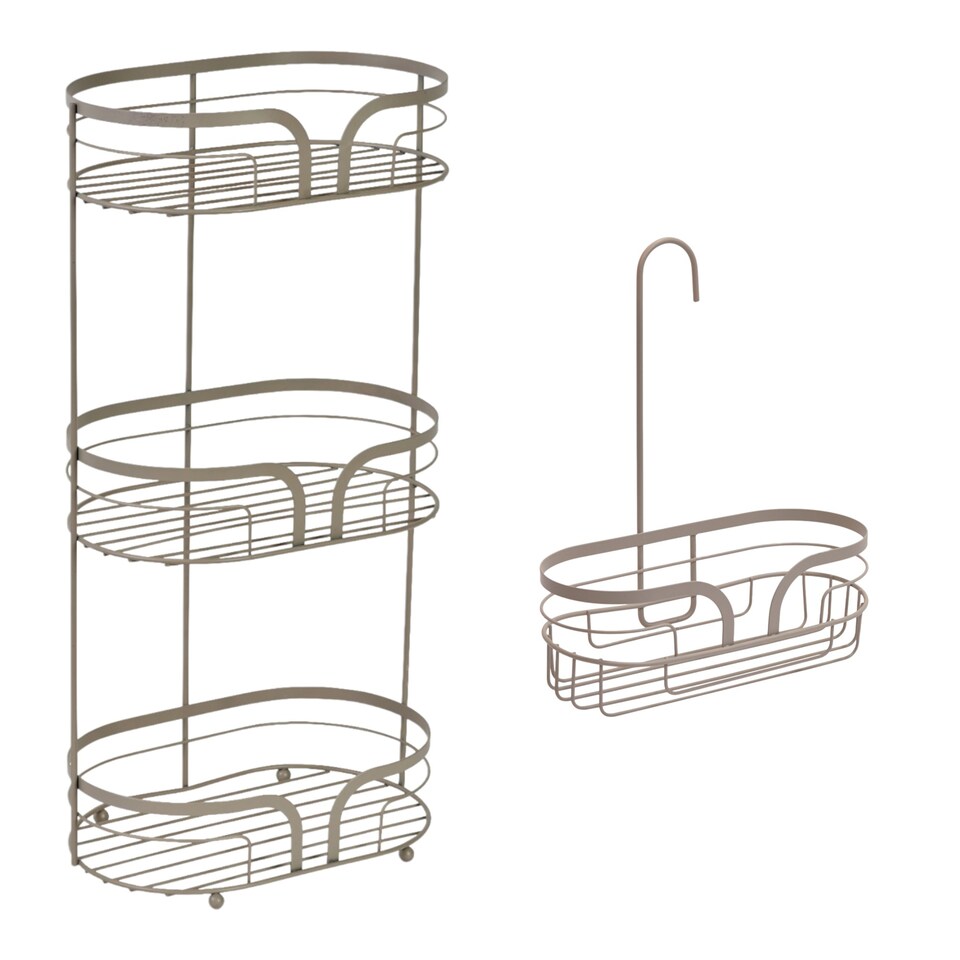 image 1 of Showerdrape Dante Beige Freestanding Floor Caddy and Mini Shower Caddy | Cream | Beige | 1