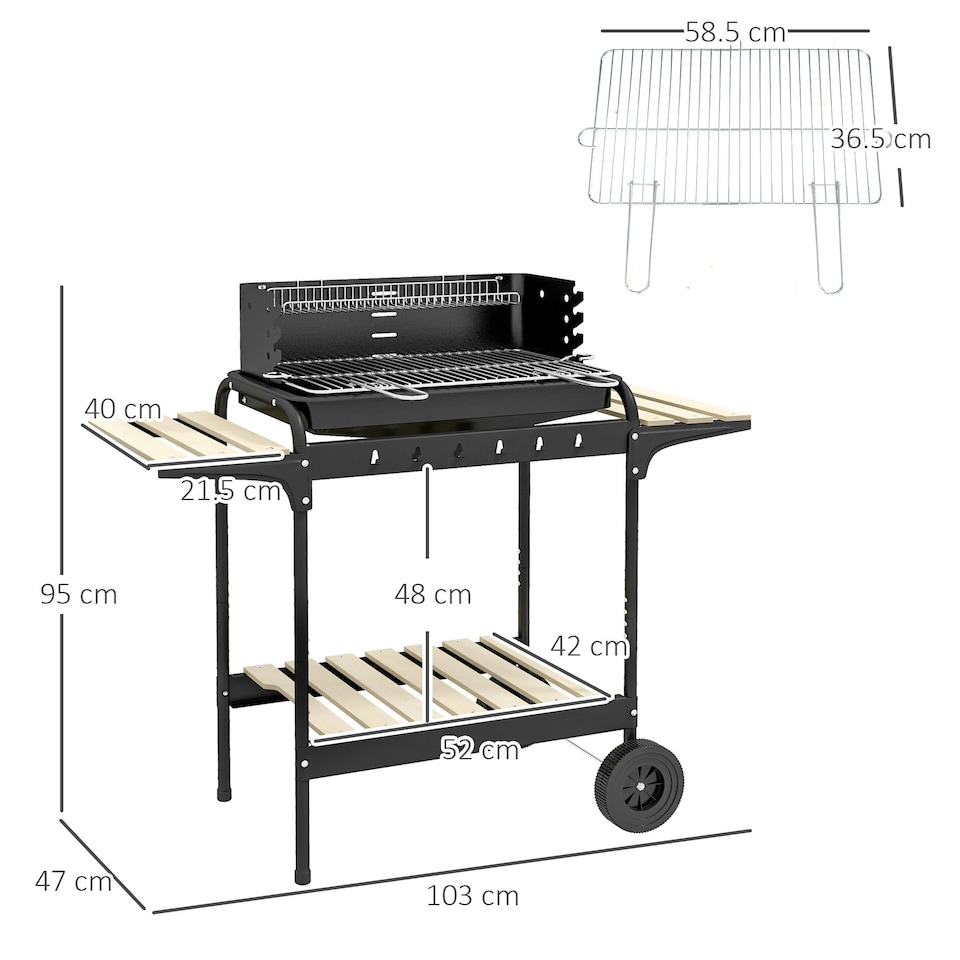 image 1 of Outsunny Charcoal Barbecue BBQ Grill Trolley W/ 5-level Grill Height Ash Catcher