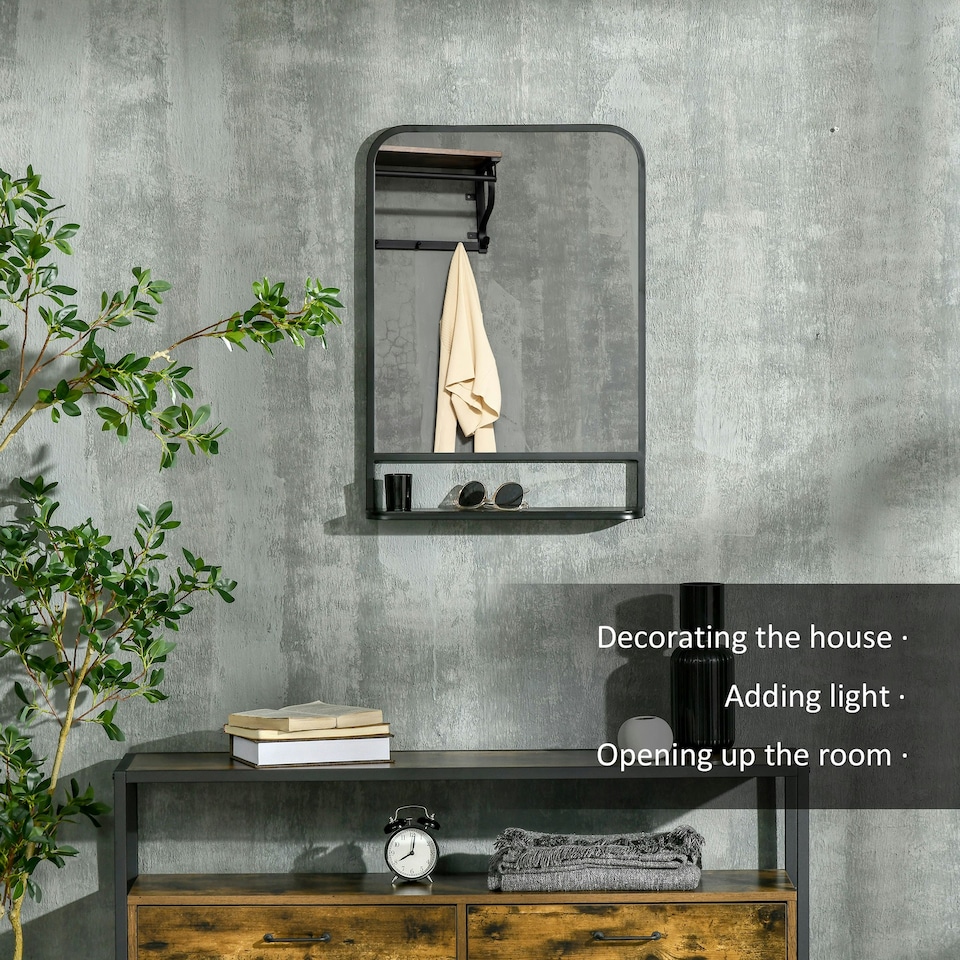 image 1 of HOMCOM Rectangle Wall Mirror with Shelf 70 x 50 cm, for Living Room, Bedroom