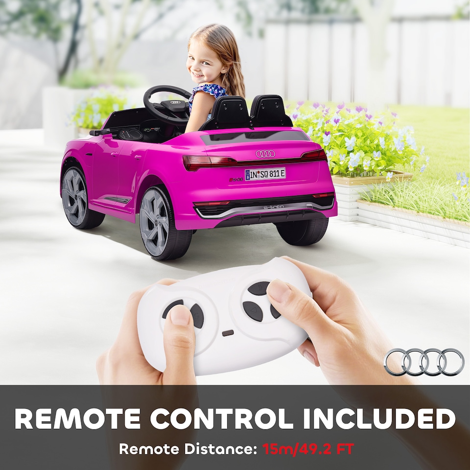 image 1 of AIYAPLAY Audi Q8 E-tron Licensed Electric Car for Kids, 12V Electric Ride on Sportback Design with Remote Control, 4 Suspension Wheels, LED Lights, Music, Horn, for Ages 3-4 - Pink