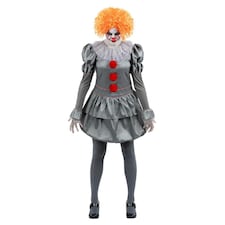 IT Chapter Two Womens/Ladies Pennywise Costume Set - Grey/Red/White - S S