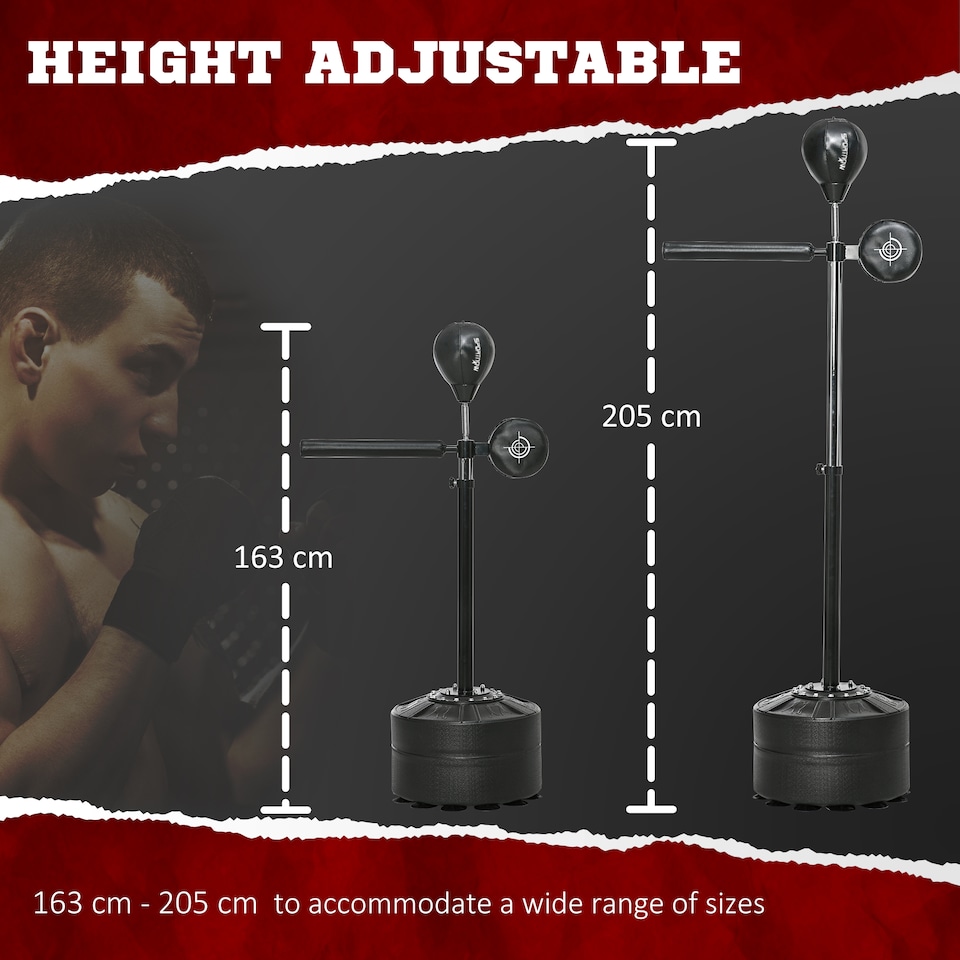image 1 of SPORTNOW Adjustable Speed Bag with Stand, Reflex Bar, Black