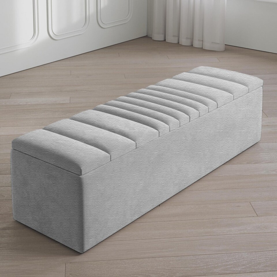 image 1 of Safar 180cm Large Ottoman Storage Box - Naples Shoes Bench - Silver Lined Upholstery Blanket Storage Box