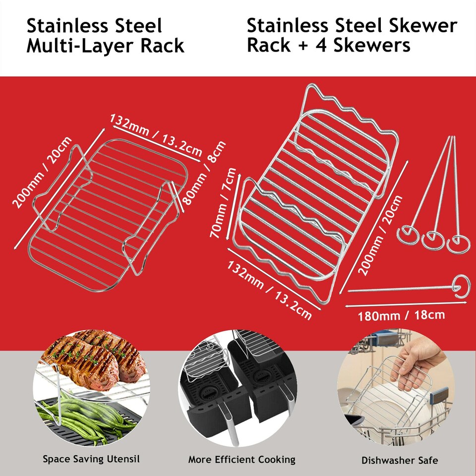 image 1 of SPARES2GO Grill Shelf Racks Compatible with Instant Vortex Plus 7.6L Air Fryer (+ 4 Skewers)