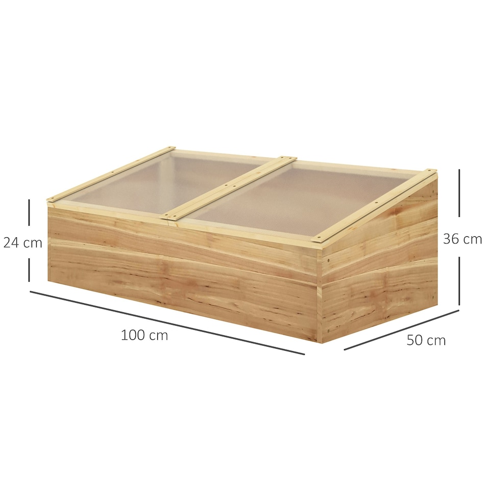 image 1 of Outsunny Wood Cold Frame Greenhouse Garden Polycarbonate Grow House, Natural