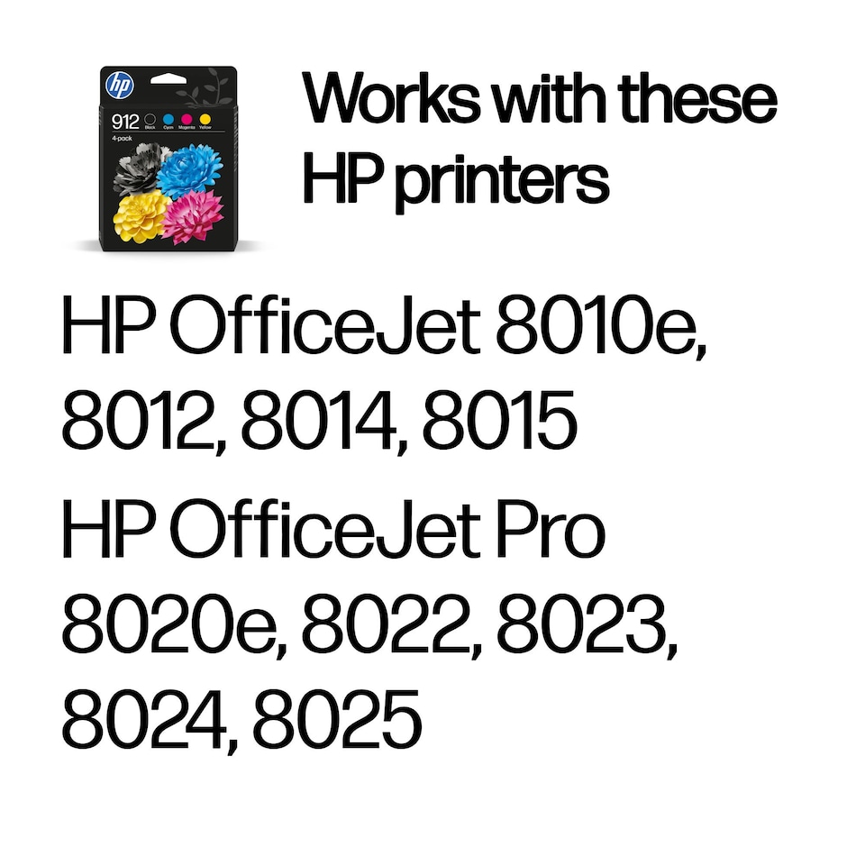 image 1 of HP 912 4-pack Black/Cyan/Magenta/Yellow Original Ink Cartridges (6ZC74AE)