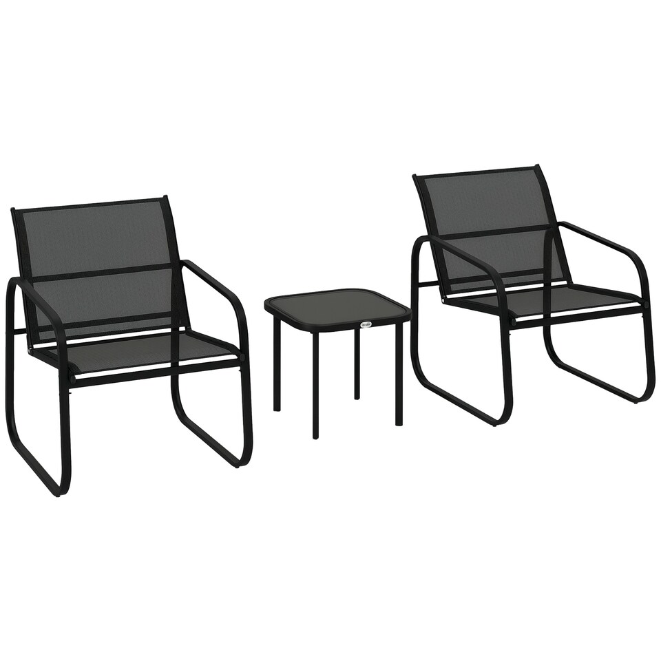 image 1 of Outsunny Garden Bistro Set, Metal Garden Furniture Set with Mesh Chairs