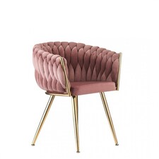 Single Roma Knot Velvet Armchair with Gold Metal Legs, Modern Tufted Design for Living Room Pink