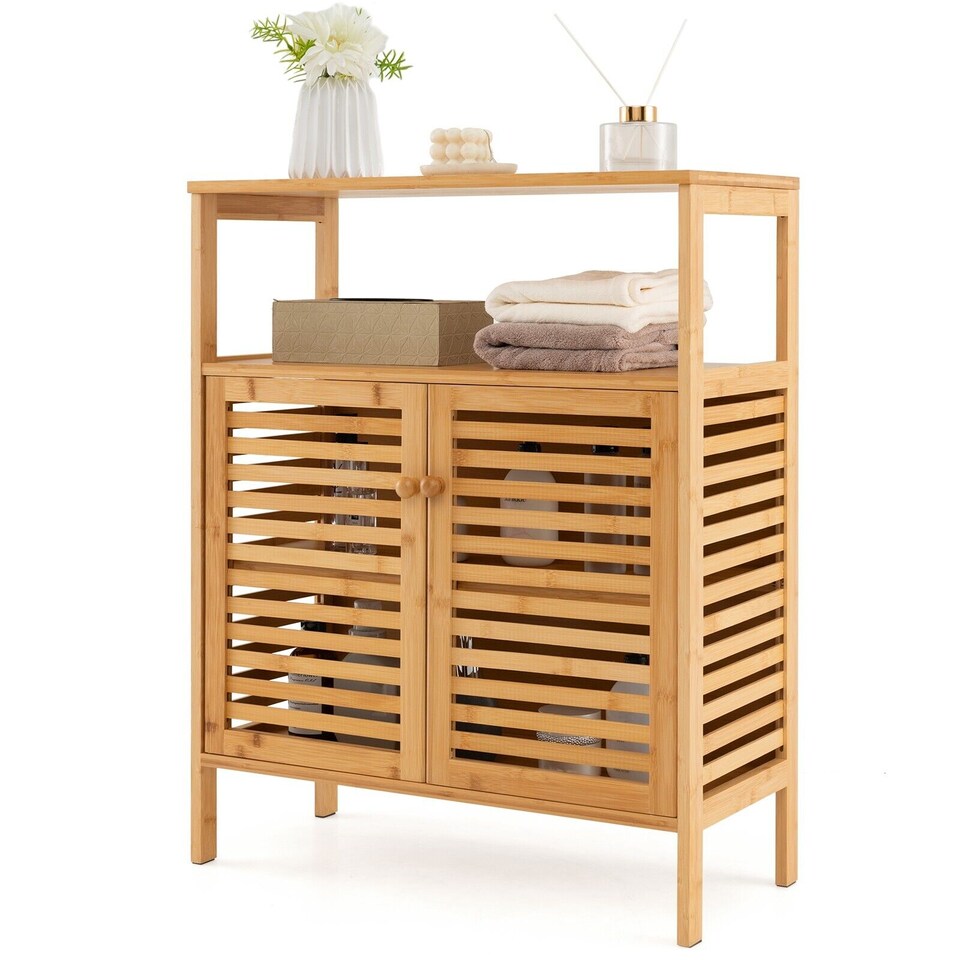 image 1 of COSTWAY Bamboo Side Storage Organizer Bathroom Floor Cabinet
