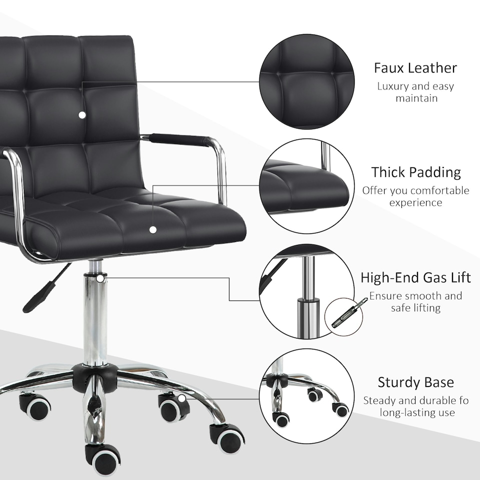 image 1 of Vinsetto Mid Back Home Office Chair Swivel Computer Chair with Armrests, Black