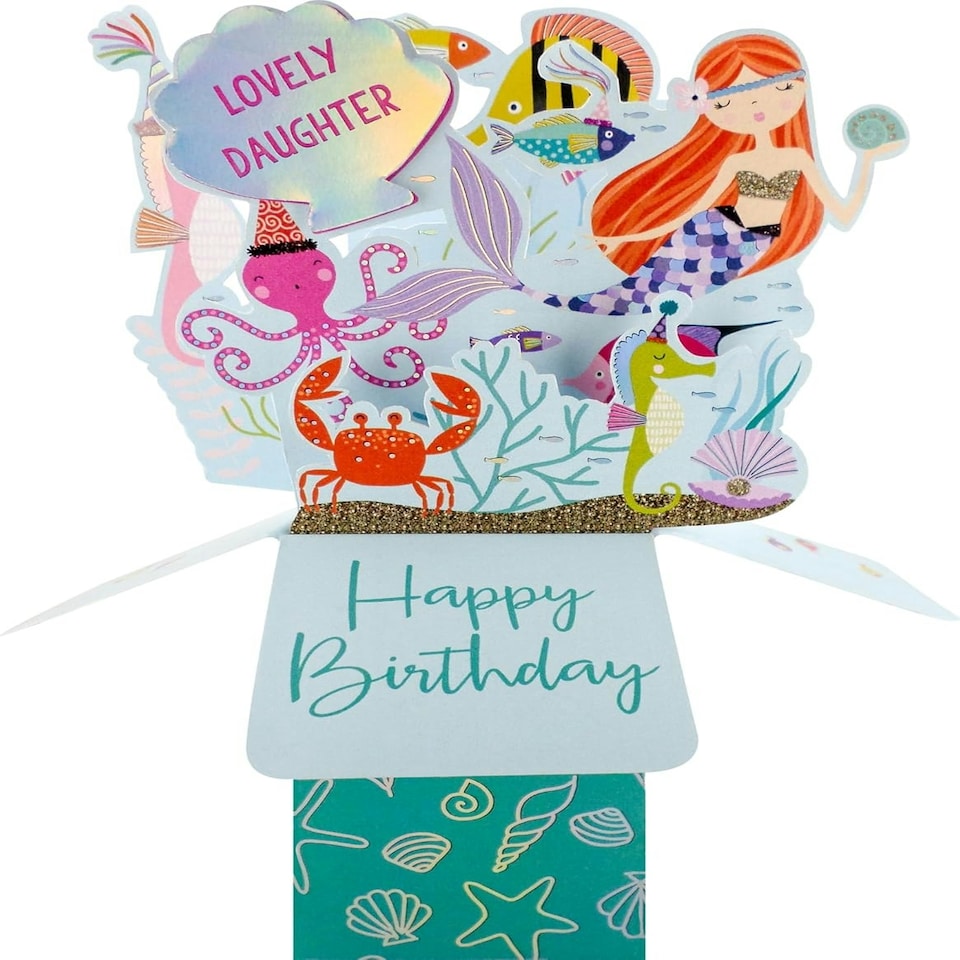 image 1 of Lovely Daughter Mer-Mazing Party! Birthday Pop Up Greeting Card