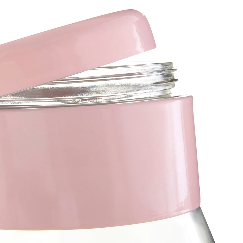 image 1 of Interiors by Premier Pink Steel Wrap Glass Storage Jar, 800ml Capacity, Modern Design with Grey Steel Lid, Kitchen Storage