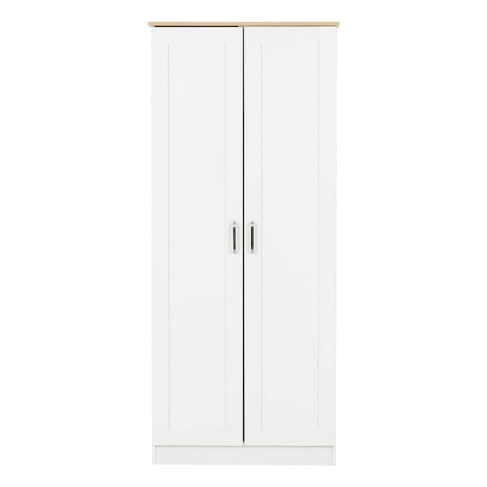 image 1 of Portland 2 Door Wardrobe - L53.5 x W80 x H187.5 cm - White/Oak Effect | White