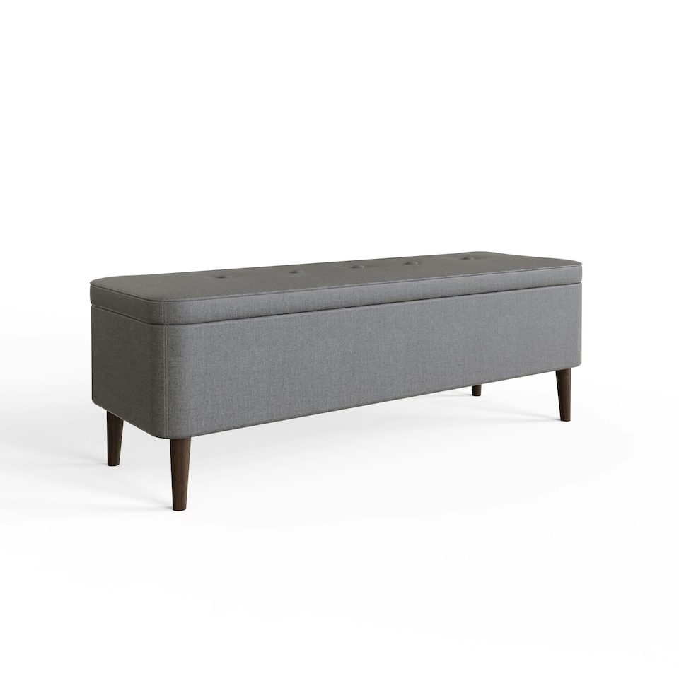 image 1 of Grey Linen Ottoman Storage Bench With Solid Wooden Legs Grey