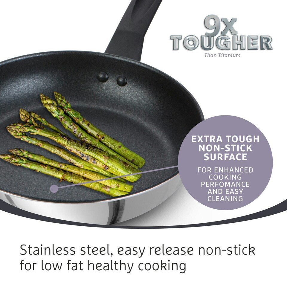 image 1 of Prestige 9 X Tougher Stainless Steel Frying Pan Triple Pack