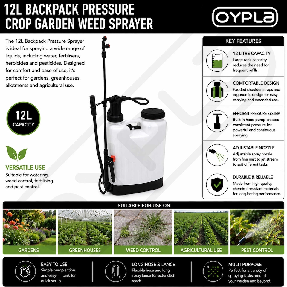 image 1 of 12L 12 Litre Backpack Knapsack Pressure Crop Garden Weed Sprayer