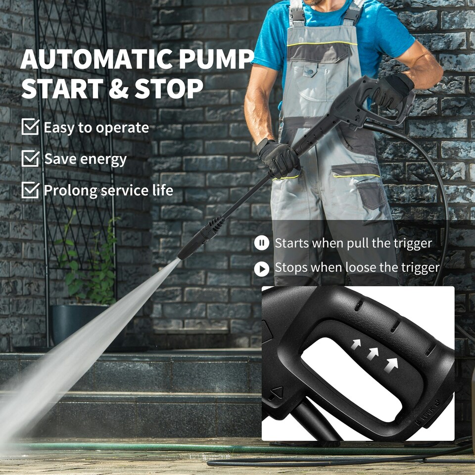 image 1 of Outsunny 1800W Power Washer 150 Bar Pressure 6M Hose and Hose Reel, Blue