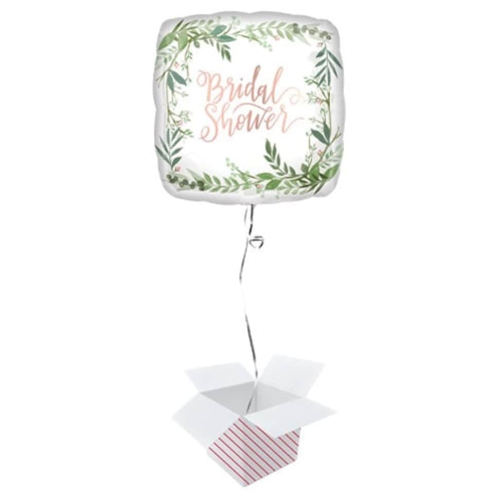 Bridal Shower Leaves Satin Luxe Square Foil Helium Balloon - Inflated Balloon in a Box