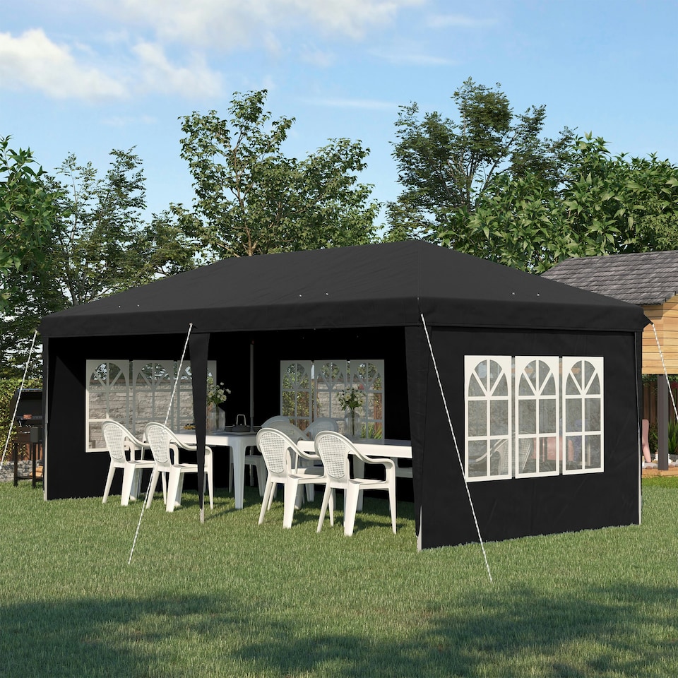 image 1 of Outsunny 3 x 6m Heavy Duty Gazebo Marquee Party Tent with Storage Bag Black