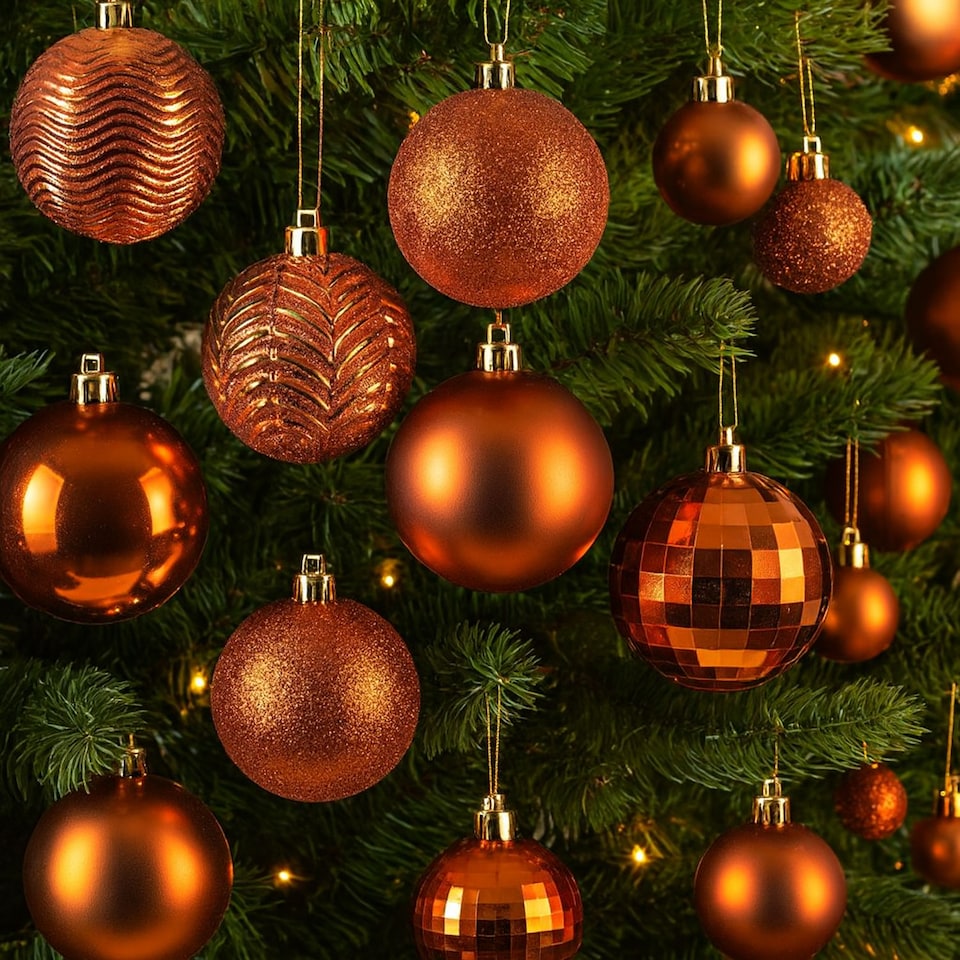 image 1 of Christmas Tree Ornaments Baubles Set | Bronze | Bronze