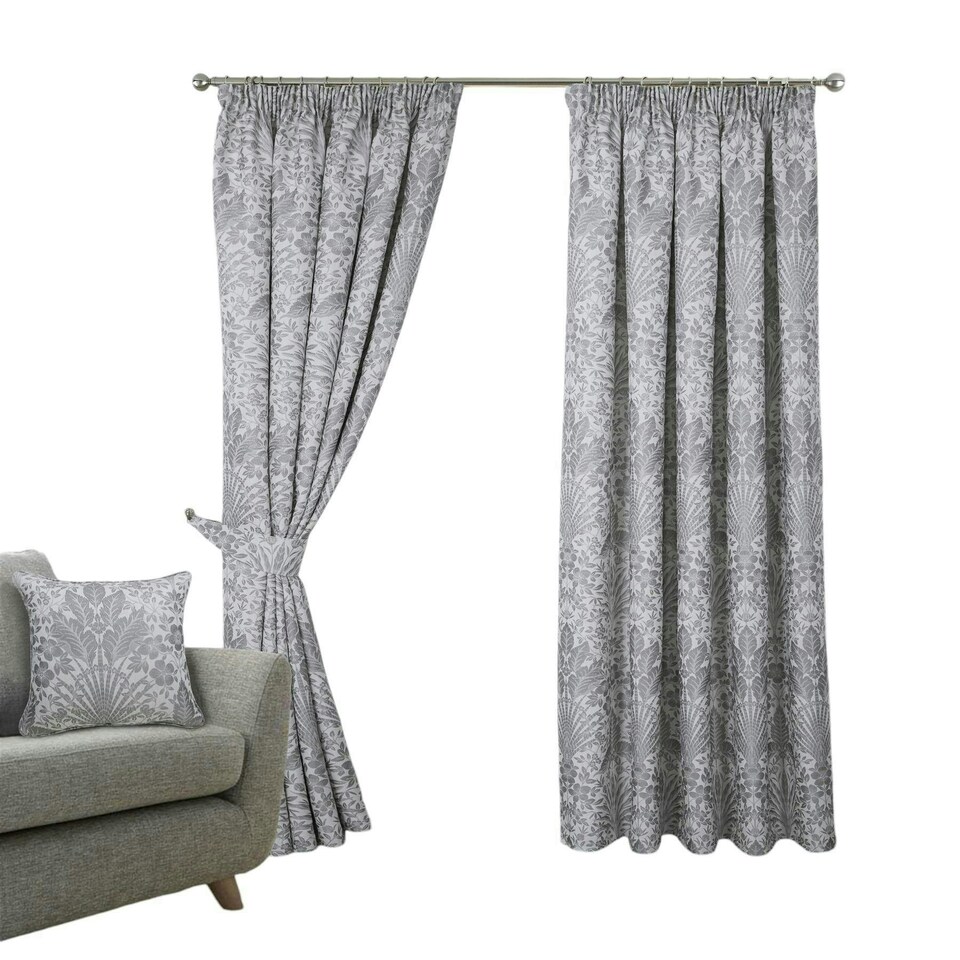 image 1 of Keswick Floral Pencil Pleat Curtains - Beige - 117cm x 229cm