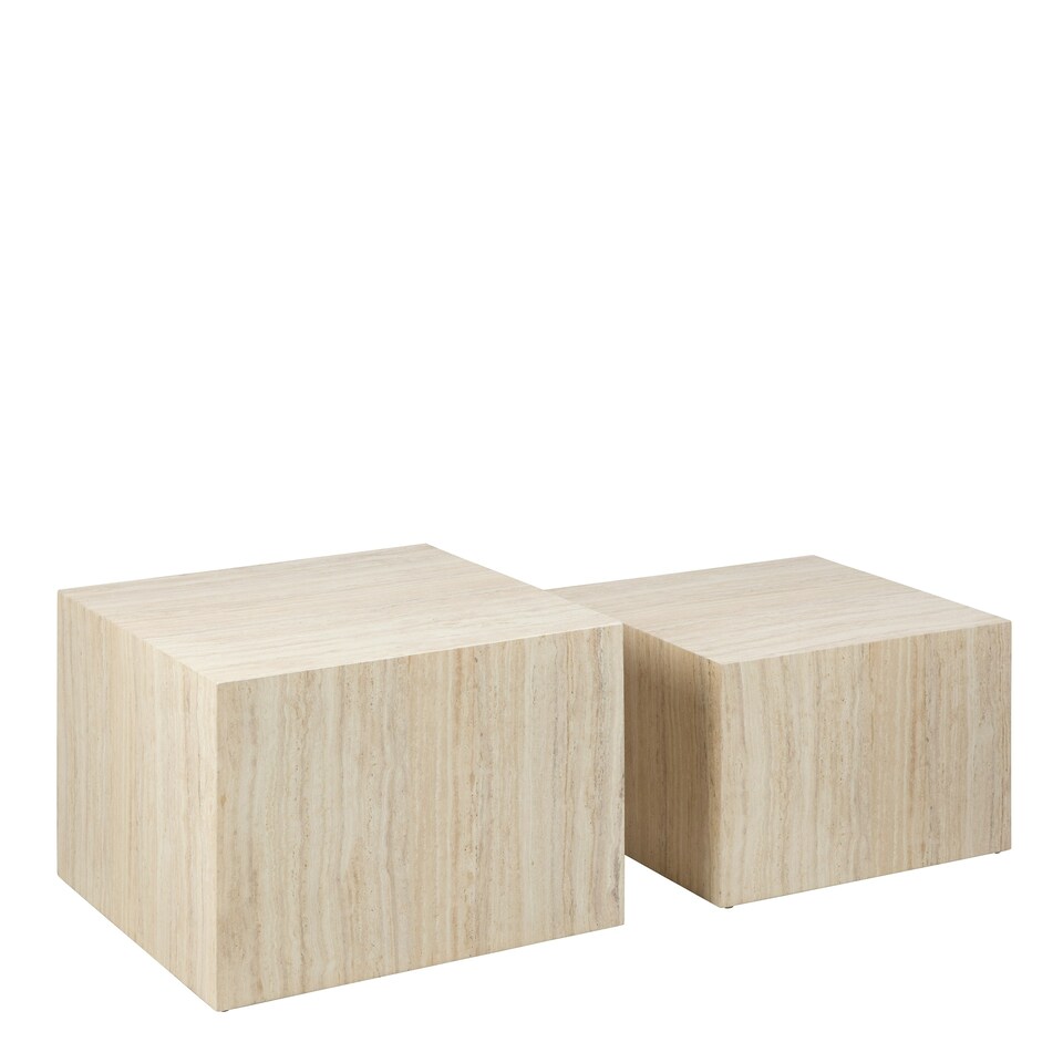 image 1 of Dice Square Coffee Table Set in Light Travertine Effect