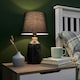 image 1 of ValueLights Selma Black Marble Effect Table lamp with Copper Cap Black Aspen
