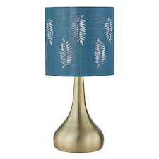 Romana - Antique Brass Touch Operated Table Lamp with Teal Fern Shade