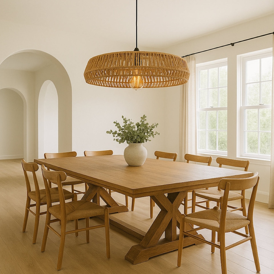 image 1 of CGC 70 cm Extra-Large Natural String Woven Round Easy-Fit Lampshade | Brown | Natural | 70 cm