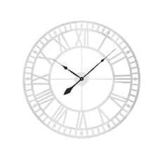 Living and Home Large Modern Metal Wall Clock with Roman Numerals - Silver