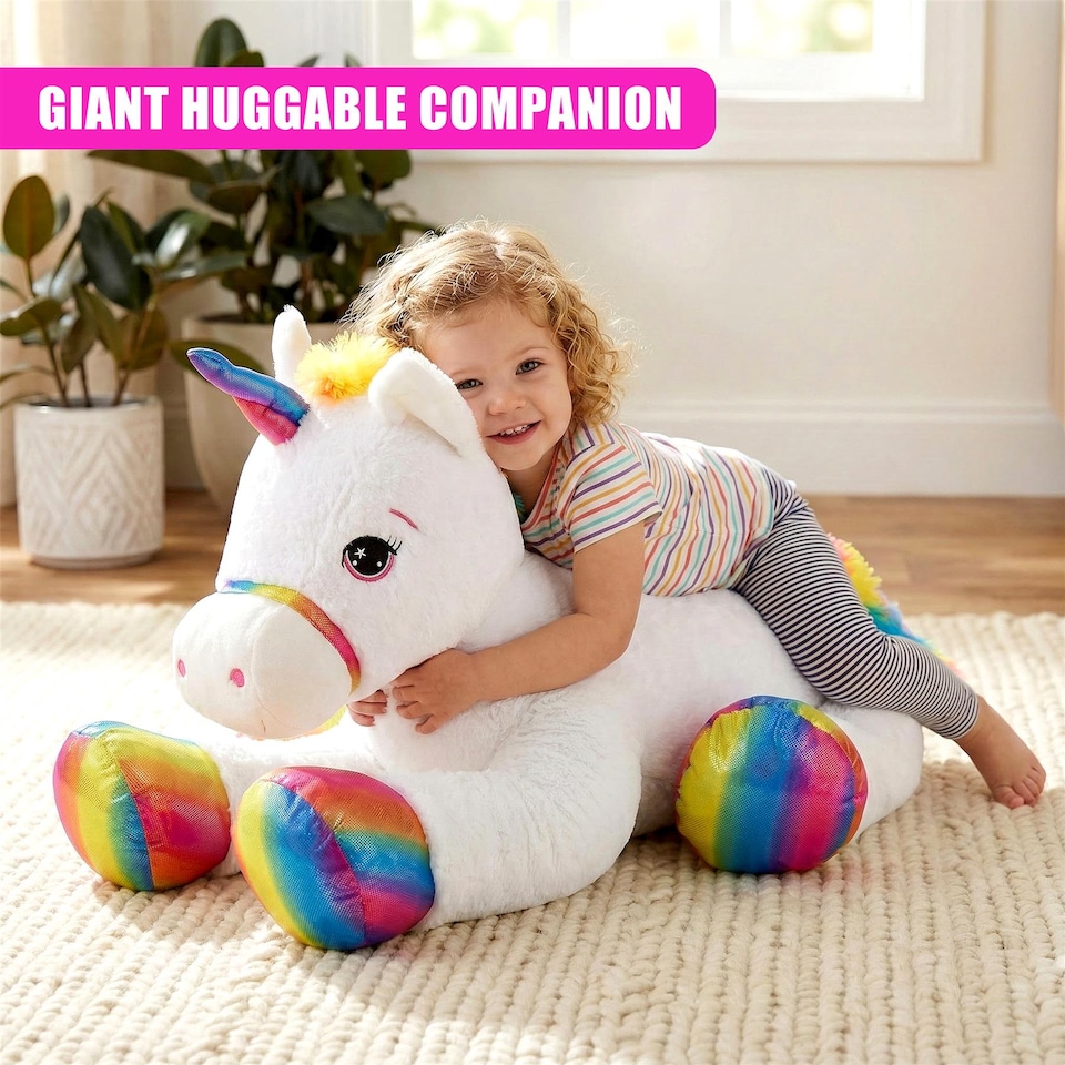 image 1 of The Magic Toy Shop Giant Unicorn Teddy Plushie 110cm Large Soft Stuffed Animal Toy