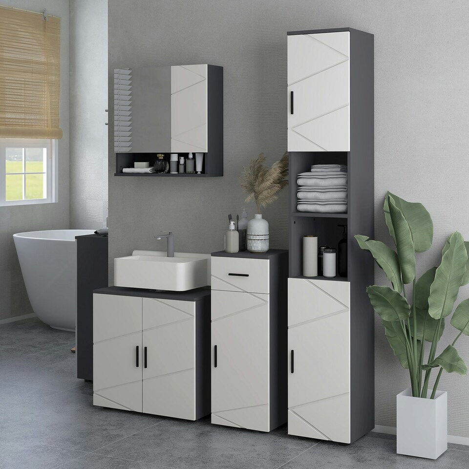 image 1 of kleankin Bathroom Vanity Unit, Under Sink Cabinet with Shelf, Light Grey Grey | Light Grey
