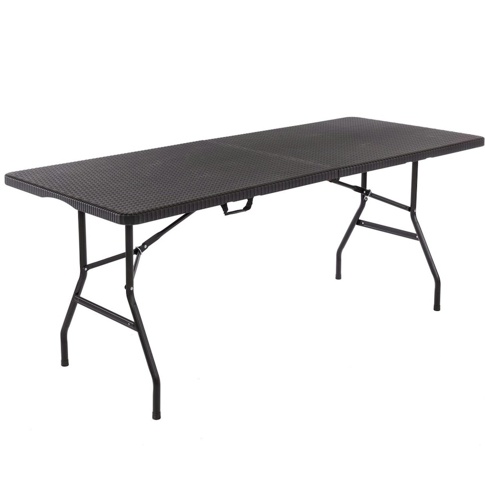 image 1 of Oypla 6ft Folding Rattan Trestle Table Heavy Duty Catering Garden Party 1.8m Black