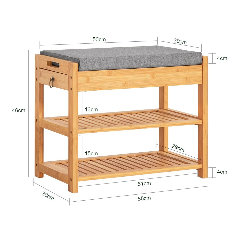 image 1 of SoBuy FSR49-N,Compact Bamboo Shoe Storage Bench with Cushion and Drawer