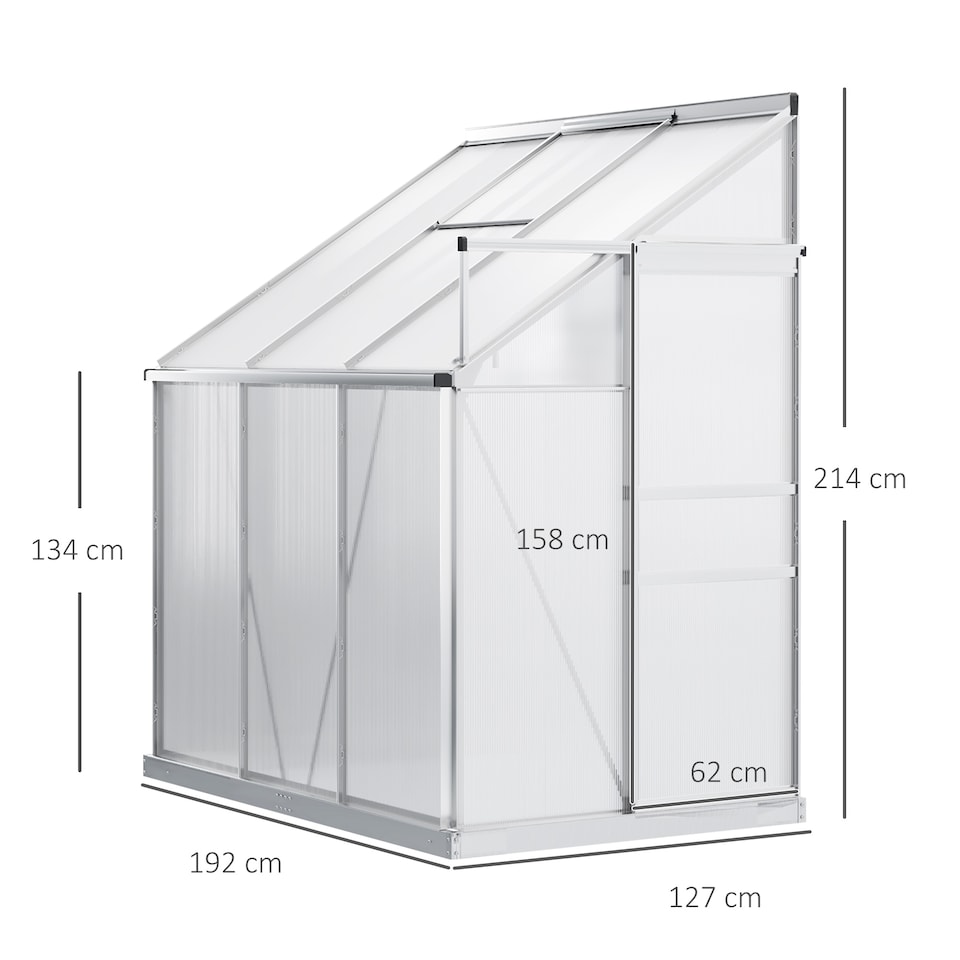 image 1 of Outsunny 6 x 4ft Lean to Polycarbonate Greenhouse for Outdoor w Door