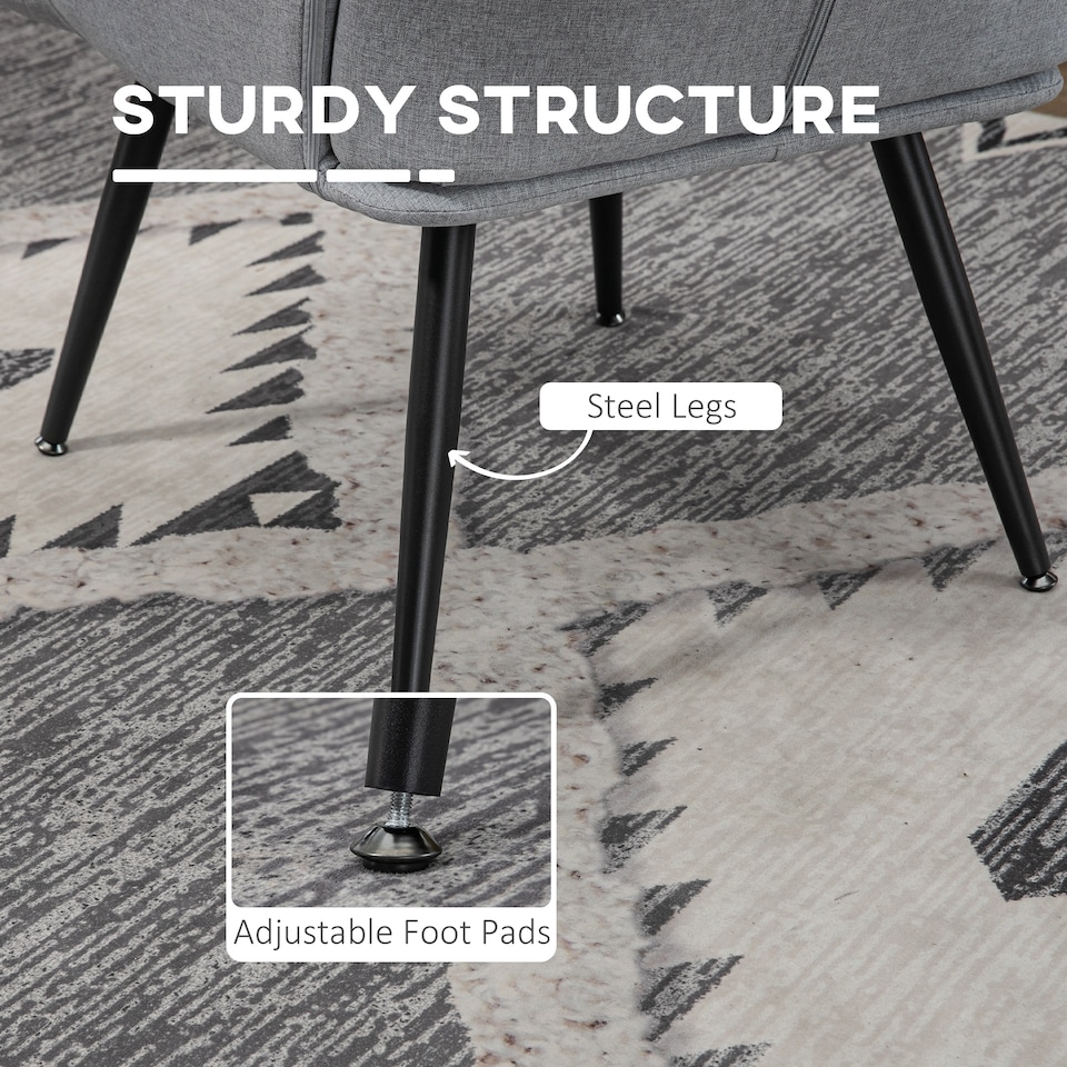 image 1 of HOMCOM Armchair with Footstool, Living Room Chair, Linen Accent Chair for Bedroom, Home Study, Light Grey