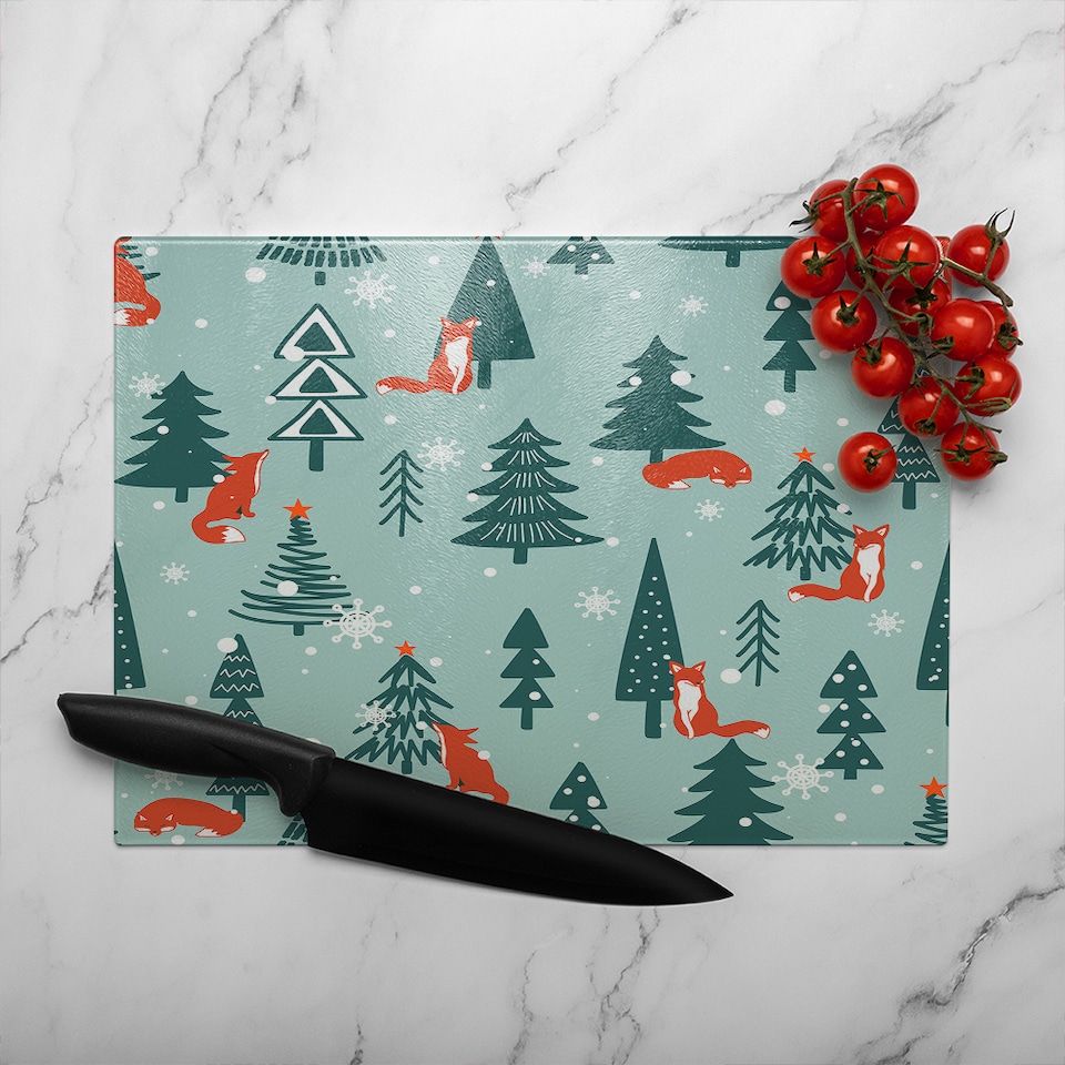 image 1 of Fir-Trees Snow Dining Glass Chopping Board | Multi