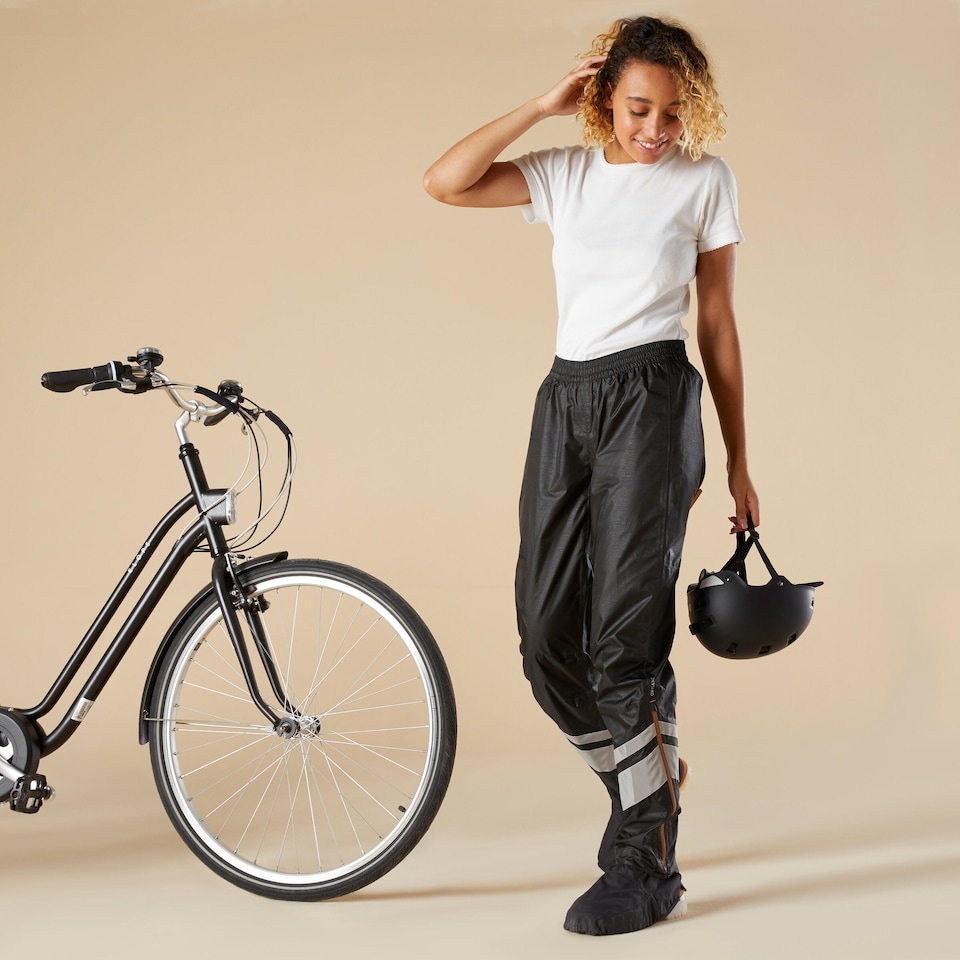 image 1 of Decathlon Women's City Cycling Rain Overtrousers with Built-In Overshoes 540