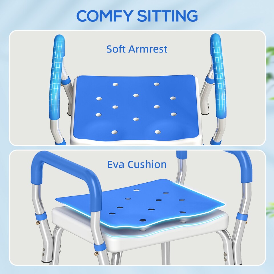 image 1 of HOMCOM Rust-Free Aluminium Bath Chair with Adjustable Height | Blue | Dark Blue