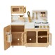image 4 of Teamson Kids Little Chef Cyprus Wooden Play Kitchen in Oak with Marble Counter, 14 Accessories, Click Knobs, Shelves & Hooks