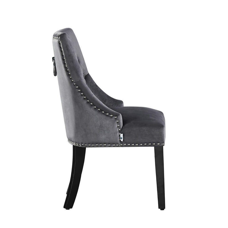 image 1 of Set of 4 Velvet Dining Chairs Ergonomic Scoop Knockerback & Button Tufted Wood Legs Grey | Dark Grey