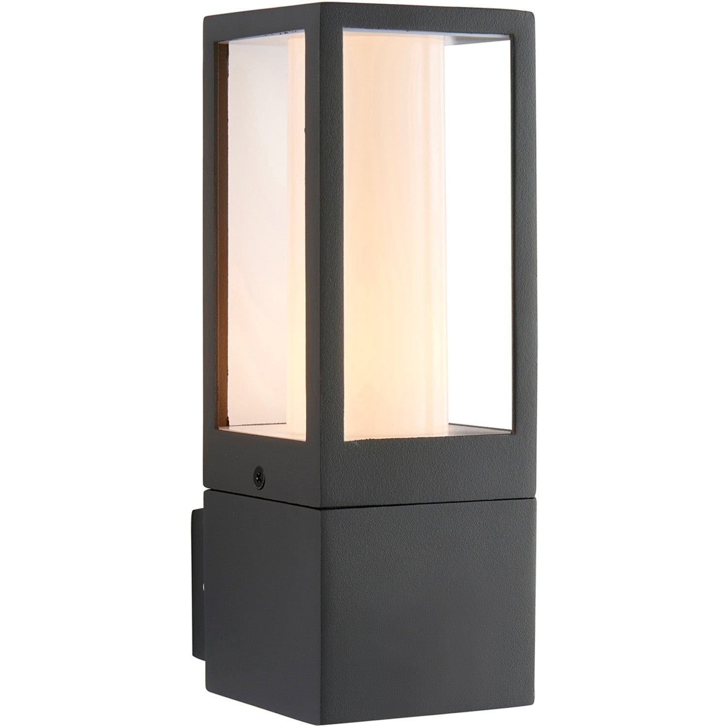 Loops Outdoor IP44 Box Lantern Wall Light - 7W LED GU10 - Textured Grey & Opal Pc