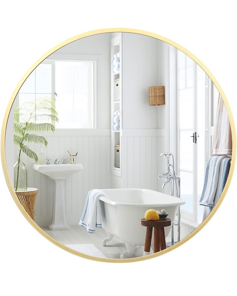 image 1 of London Boutique Gold Round Wall Mirror Bathroom Framed Mirror 45 cm